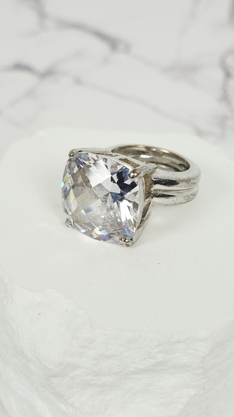 Chunky Vintage Cushion Cut Cubic Zirconia Cocktail Ring Wide Band Size 5 Custom
